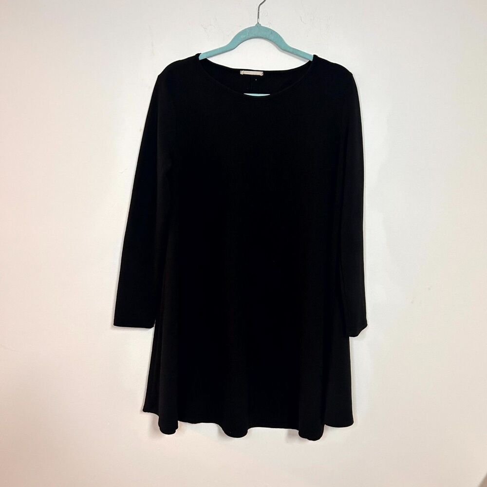 A.Gain Mini Dress Women Medium Black Elbow Patches Long Sleeve Modest Minimalist - Picture 1 of 9